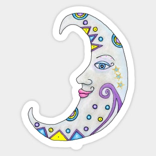 Abstract Fantasy Decorated Crescent Moon With Face Sticker